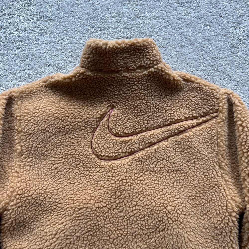 Nike Sportswear Swoosh Faux Fur Sherpa Fleece Jacket Womens M Brown Full Zip - Picture 3 of 16